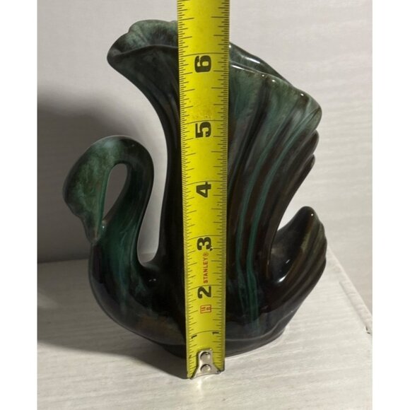 Blue Mountain Pottery Swan Vase Wings Ceramic Green Drip Glaze 6" Tall Canada MC - Picture 8 of 9